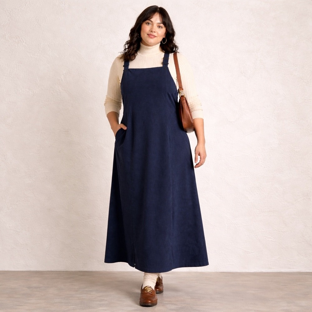 VTG‎ 90s Microsuede Pinafore Maxi Dress 3X Teacher Core Navy